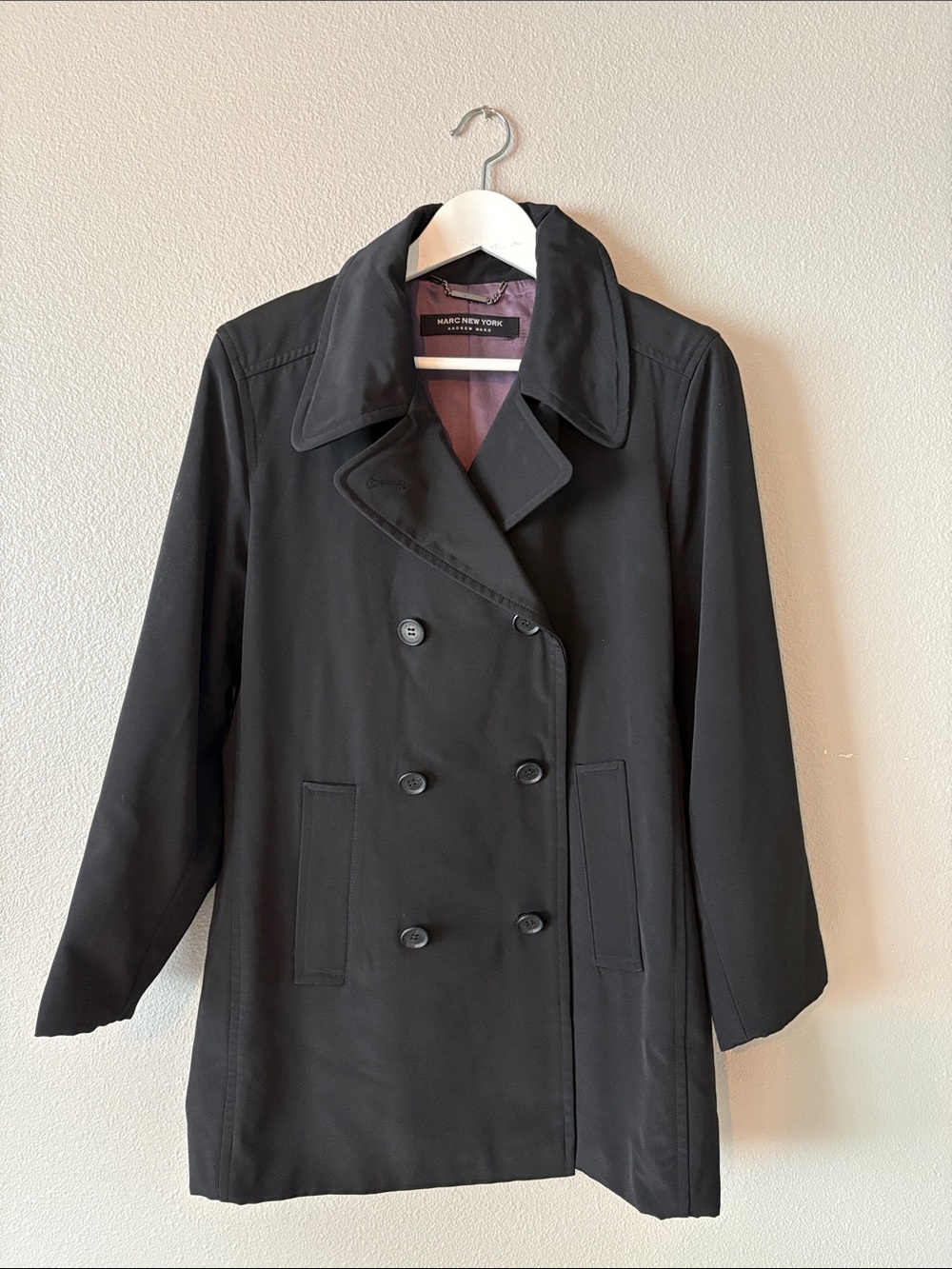 Marc New York Black Double-Breasted Women's Coat M black nylon